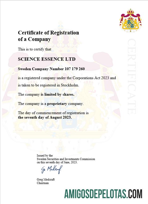 Modelo realista de certificado de registro comercial na Suécia em Word e PDF